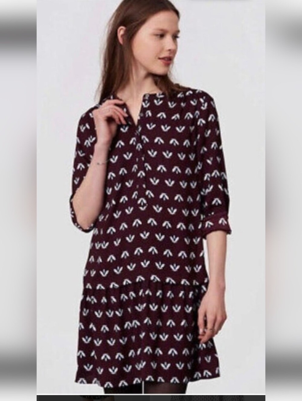 LOFT Burgundy Drop Waist Dress Large